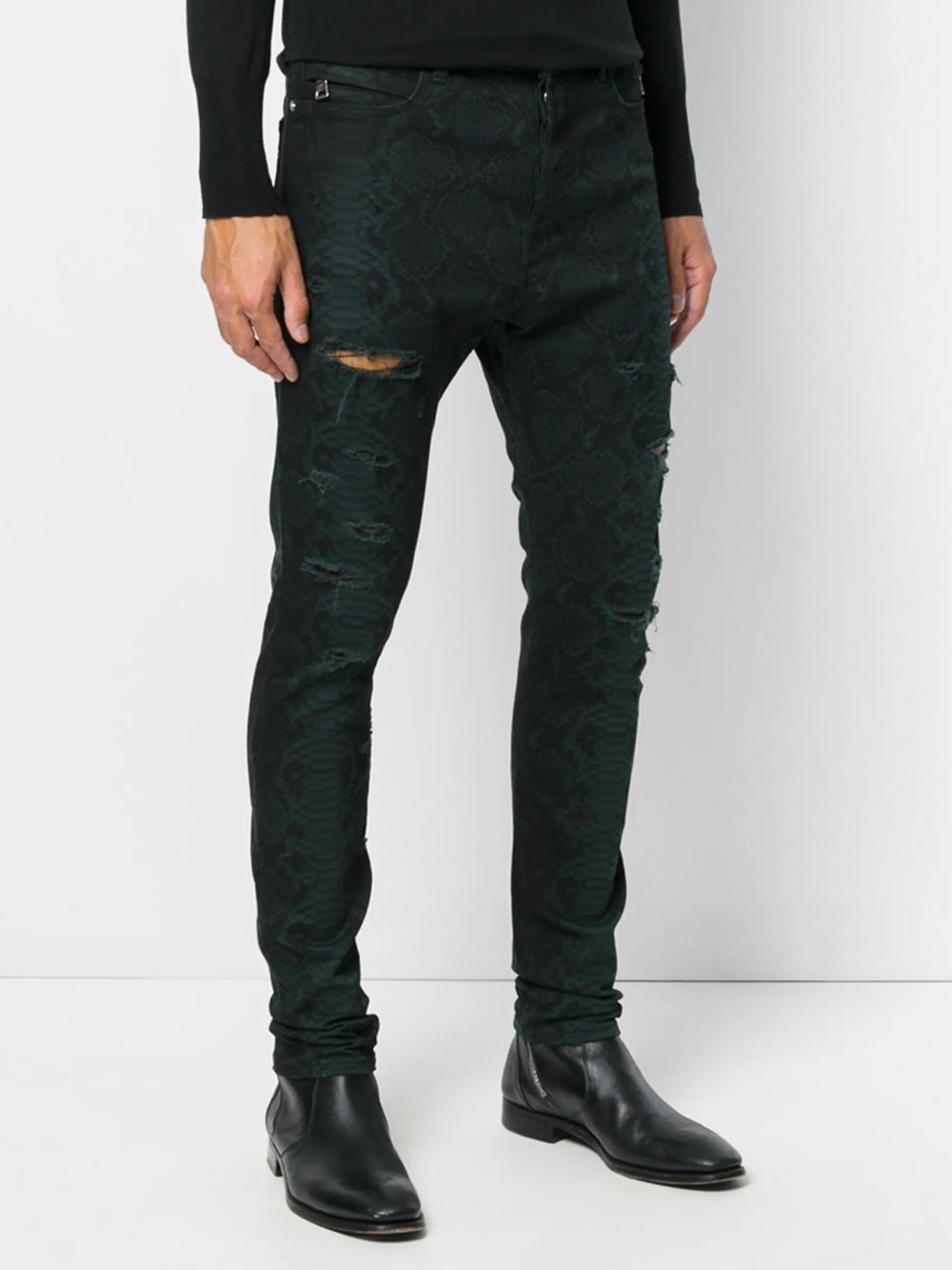 Balmain Snake Print Distressed Slim Jeans Size 31 NWT FW17 Deadstock